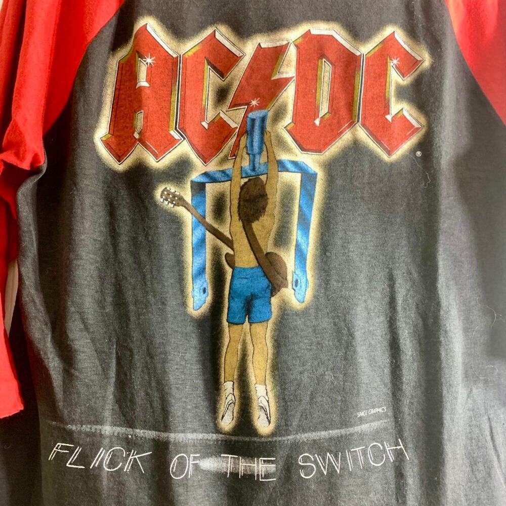 vintage 80’s AC/DC FLICK OF THE SWITCH double sided 3/4 sleeve tee shirt MEDIUM